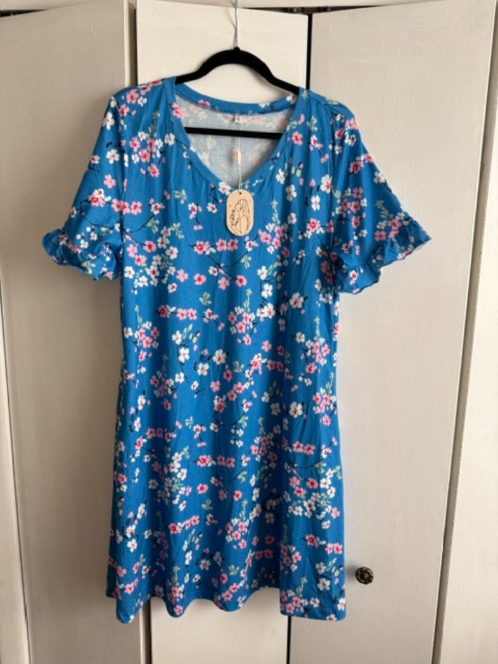 Zeagoo Blue Floral Ruffle Sleeve Dress XL NWT